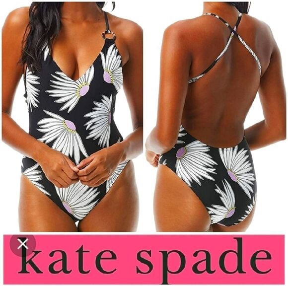 Kate Spade Women's Plunging V-neck Falling Flower One Piece Swimsuit Size Small - Picture 1 of 14